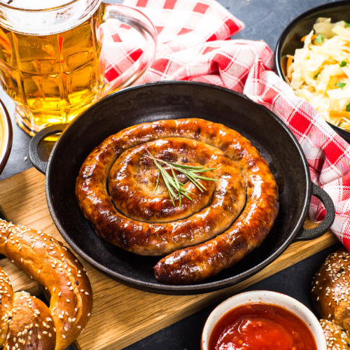 food pairing, tacos, bratwurst, chips, dip, beer